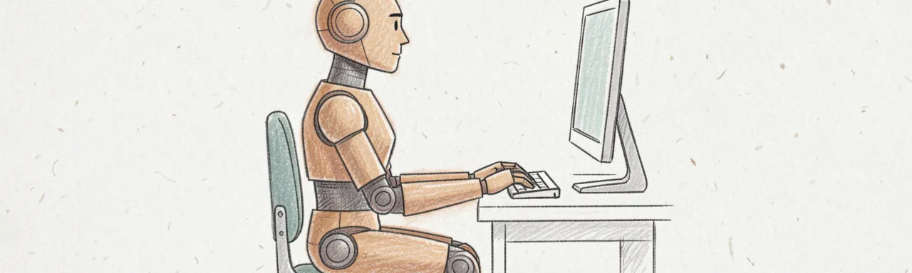 Illustration of a friendly robot assisting a human worker